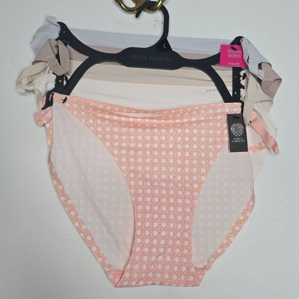 5 Vince Camuto String Bikini Panties Set Pack Lot L Womens Nylon Underwear NEW